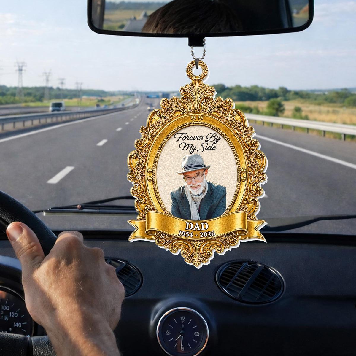 I'm Always With You Dad Gold Vintage Frame Custom Photo - Personalized Custom Acrylic Ornament, Car Hanging Ornament - HME609_ACA