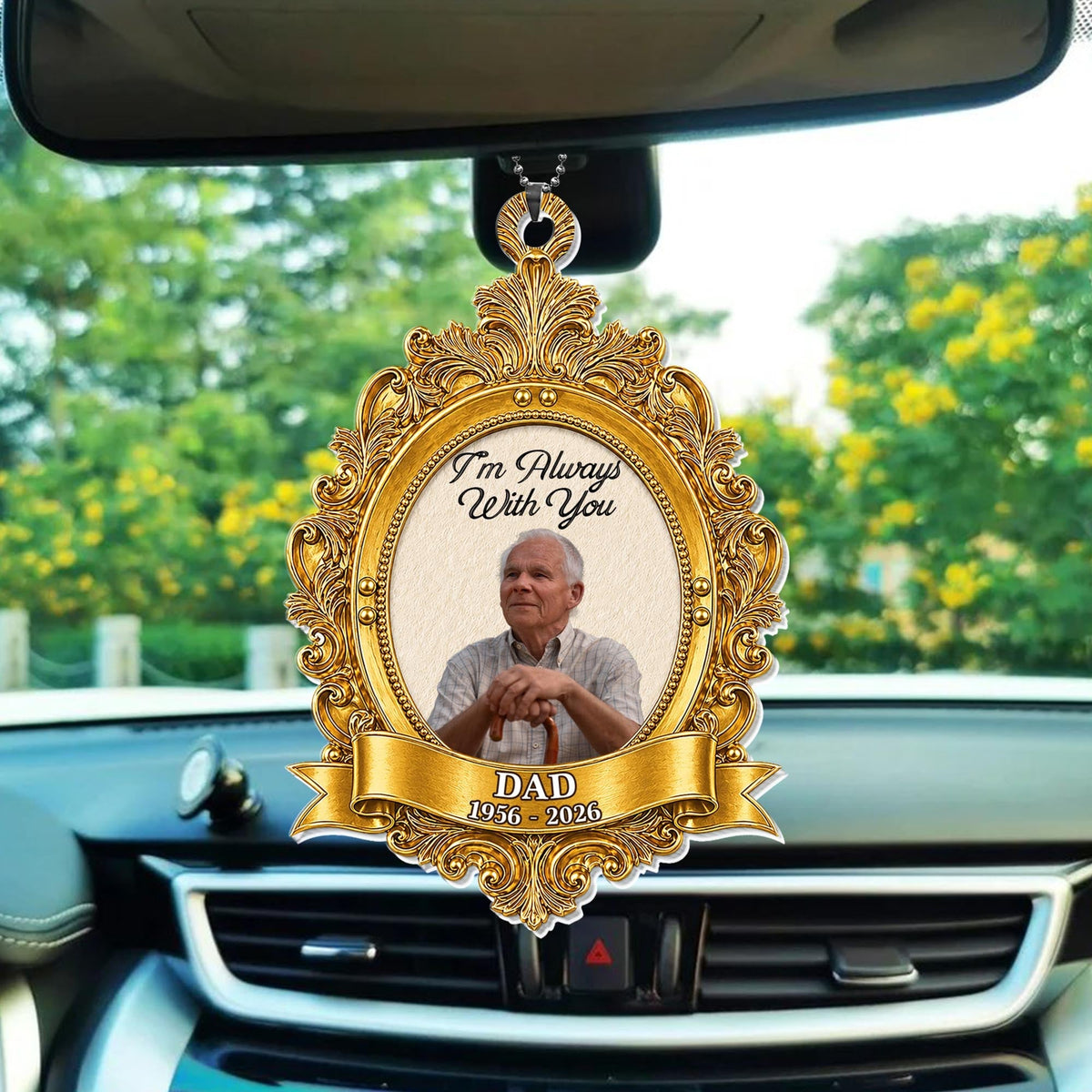 I'm Always With You Dad Gold Vintage Frame Custom Photo - Personalized Custom Acrylic Ornament, Car Hanging Ornament - HME609_ACA