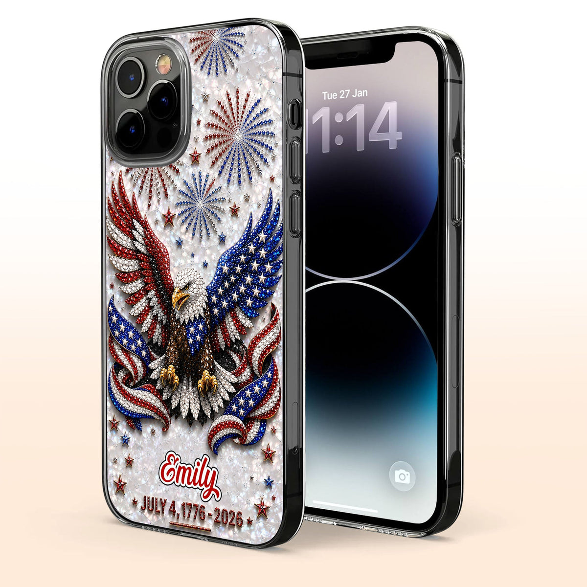 Independence Day Bald Eagle With American Flag And Fireworks - Personalized Clear Phone Case - INDE487_PHC