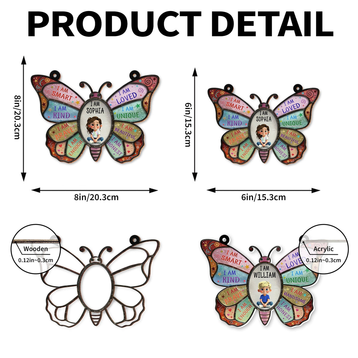 I Am Smart, I Am Kind, Positive Affirmations Butterfly - Personalized Custom Suncatcher - KID479_CSUN