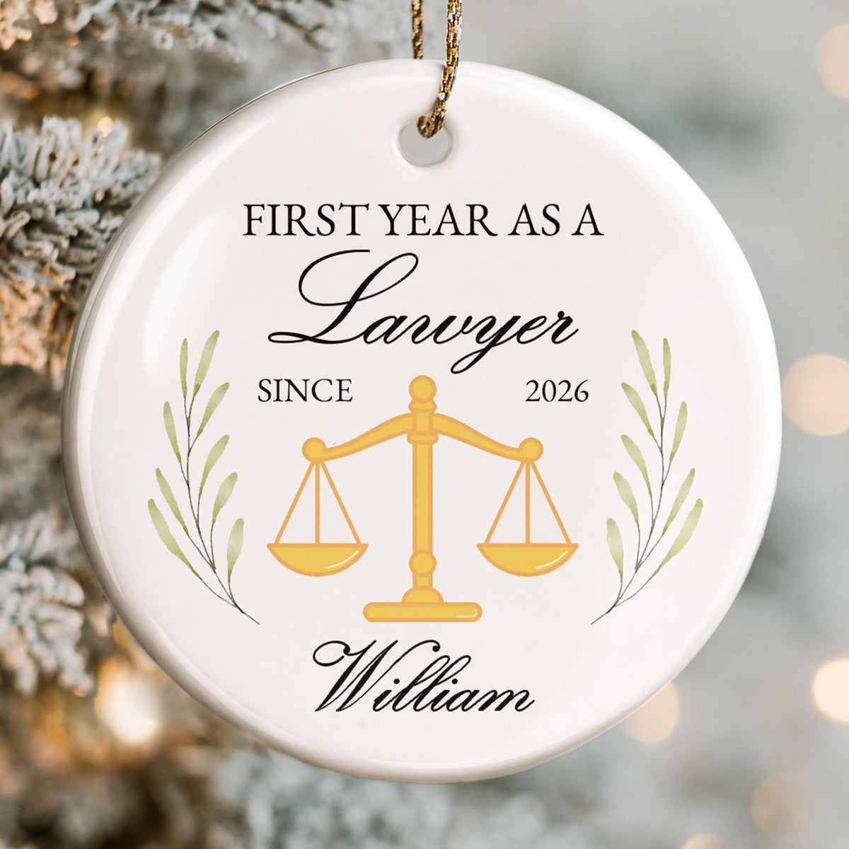 First Year As A Lawyer With Scales Of Justice - Personalized Custom Ceramic Ornament With Round Shape - LAW008_RCE
