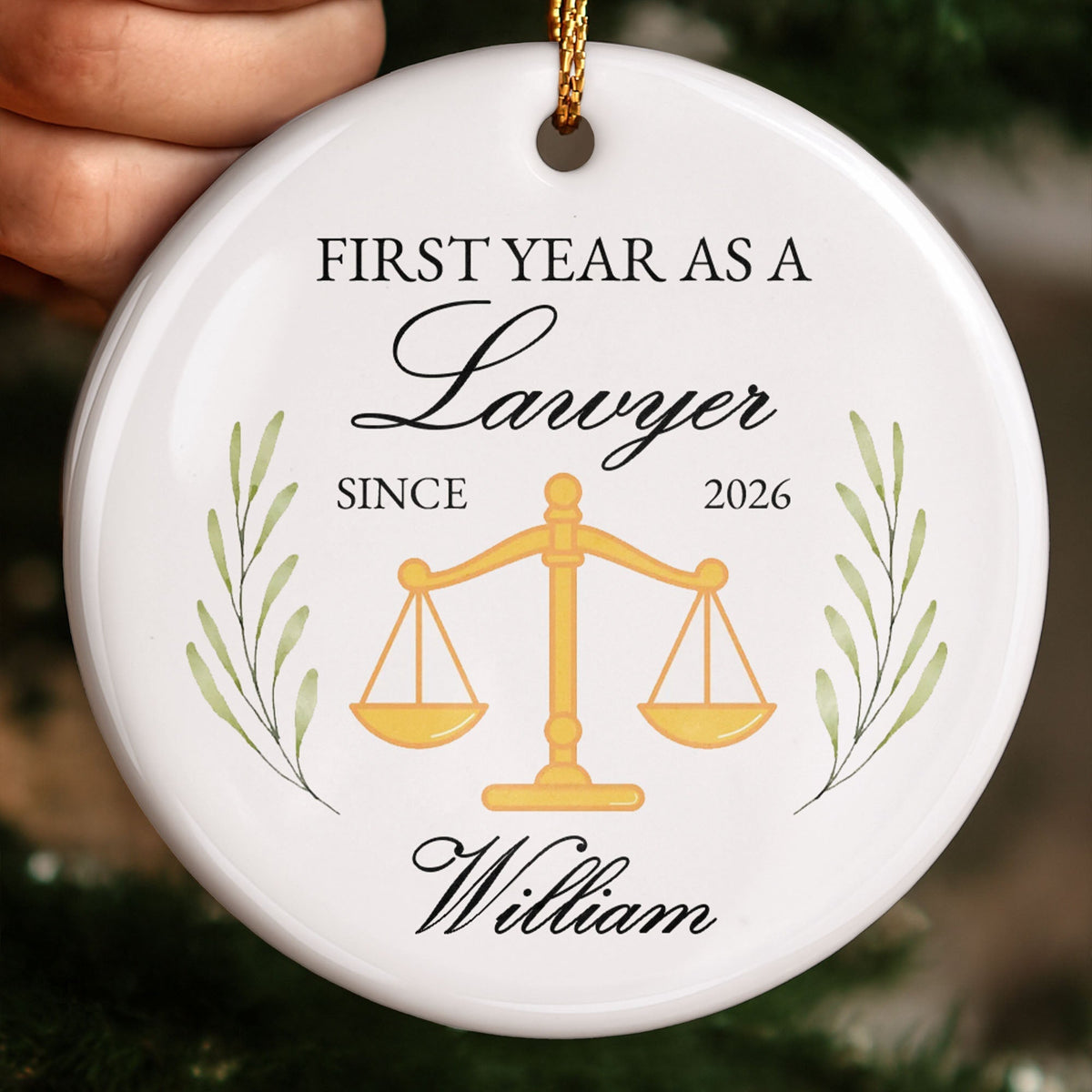 First Year As A Lawyer With Scales Of Justice - Personalized Custom Ceramic Ornament With Round Shape - LAW008_RCE