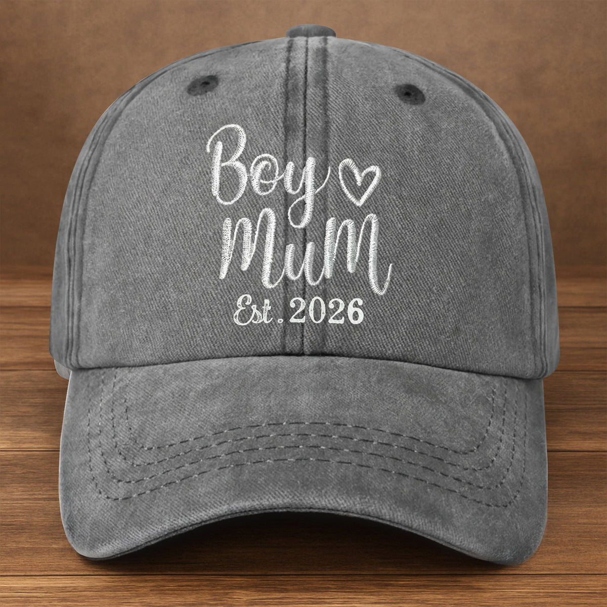 Boy Mom Est With Heart Custom Year - Personalized Custom Washed Denim Cap - MOM291_WDCAP