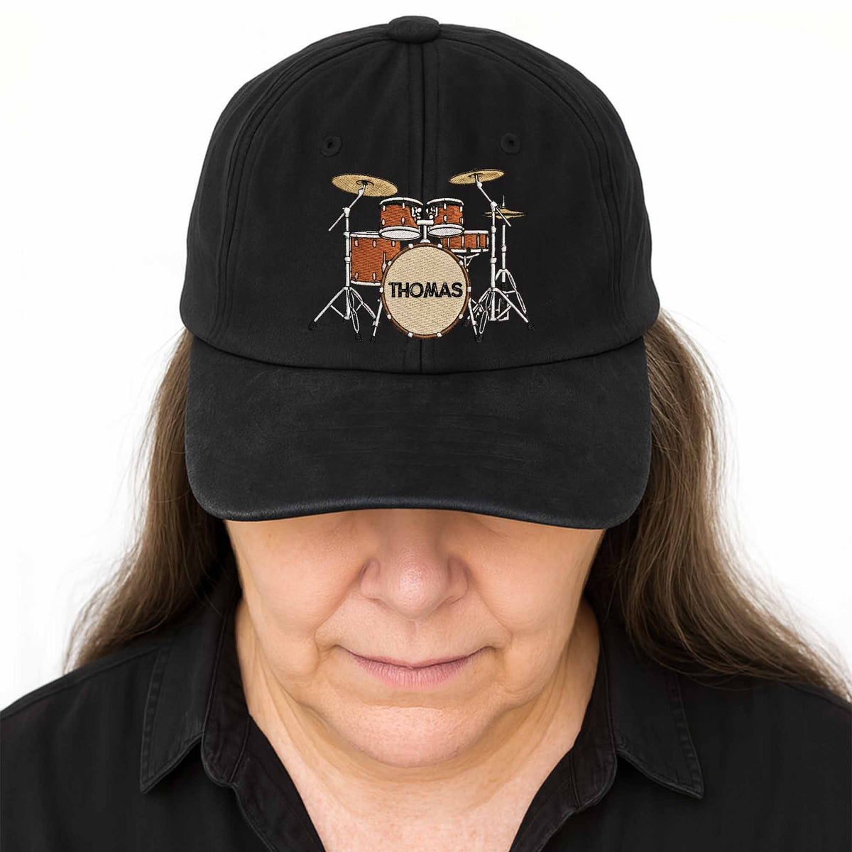 Drummer Personalized Custom Drum Set And Cymbals - Personalized Custom Washed Denim Cap - MUSIC069_WDCAP