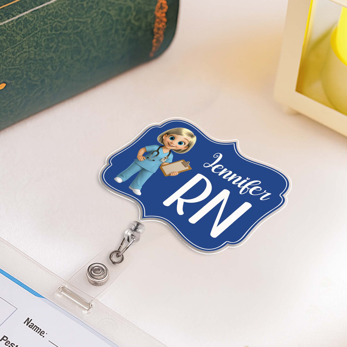 Custom Cheerful Cartoon Nurse Badge Reel - Custom Acrylic Badge Reel - NUR014_AREEL