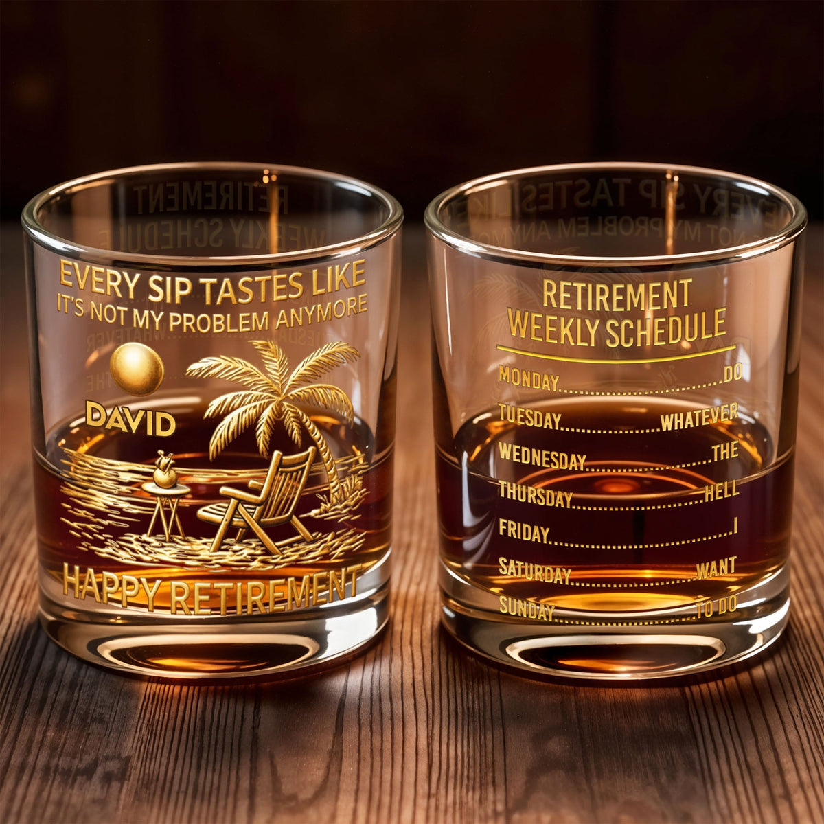 Every Sip Tastes Like Its Not My Problem Anymore Palm Tree Retirement Schedule - Personalized Custom Whiskey Glass - RETIRE048_RWG