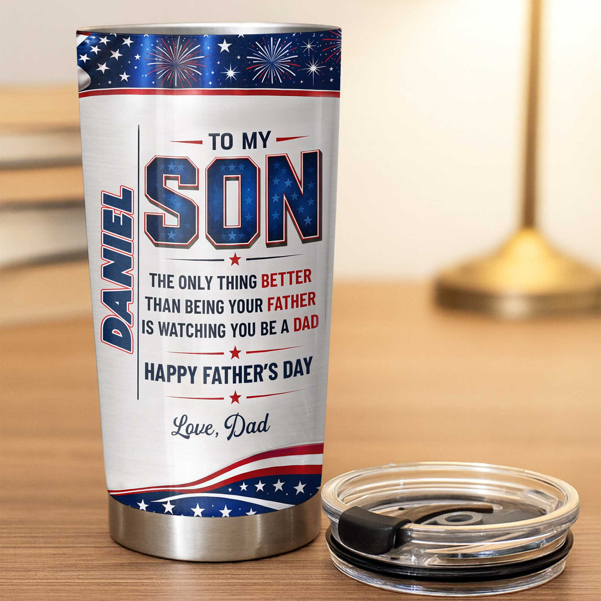 To My Son Better Than Being A Father Watching You Be A Dad Flag Fireworks - Personalized Custom Stainless Steel Tumbler 20oz - SON178_USTUM