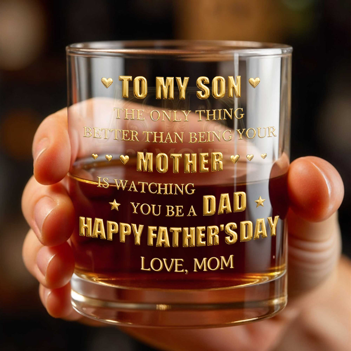 To My Son Watching You Be A Dad Monogram Whiskey Glass - Personalized Custom Whiskey Glass - SON188_RWG