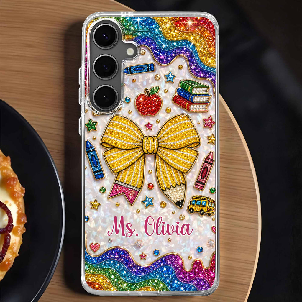 Teaching Is A Work Of Heart Pencil Bow And Apple - Personalized Clear Phone Case - TEACH098_PHC
