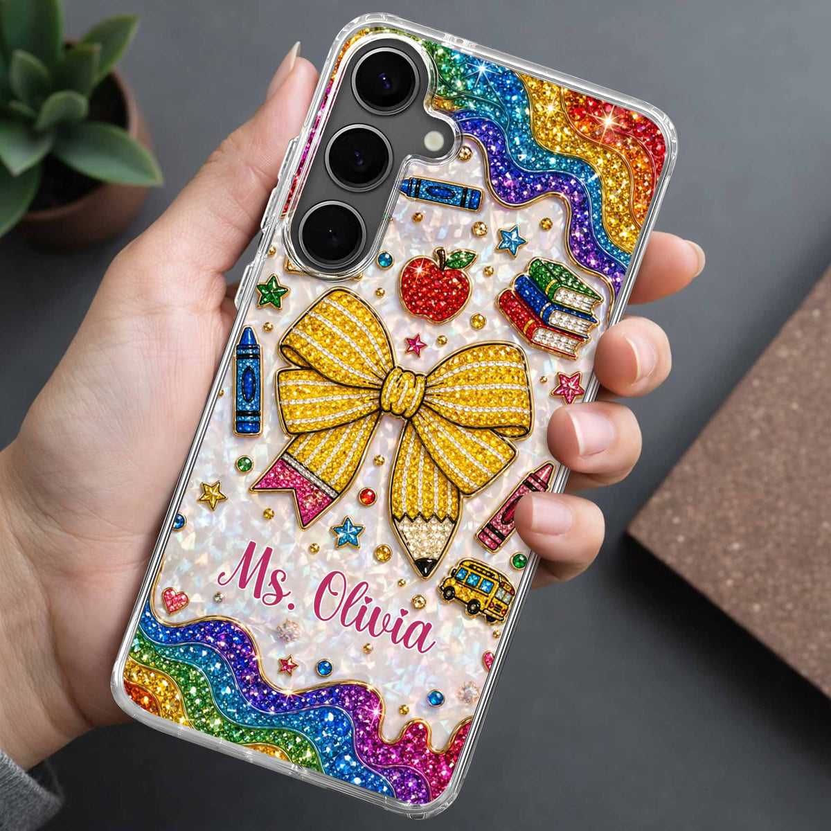 Teaching Is A Work Of Heart Pencil Bow And Apple - Personalized Clear Phone Case - TEACH098_PHC