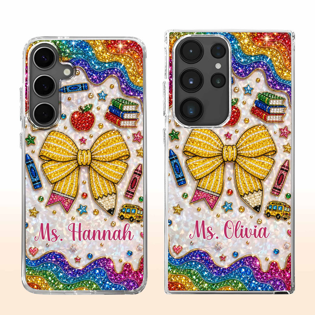 Teaching Is A Work Of Heart Pencil Bow And Apple - Personalized Clear Phone Case - TEACH098_PHC