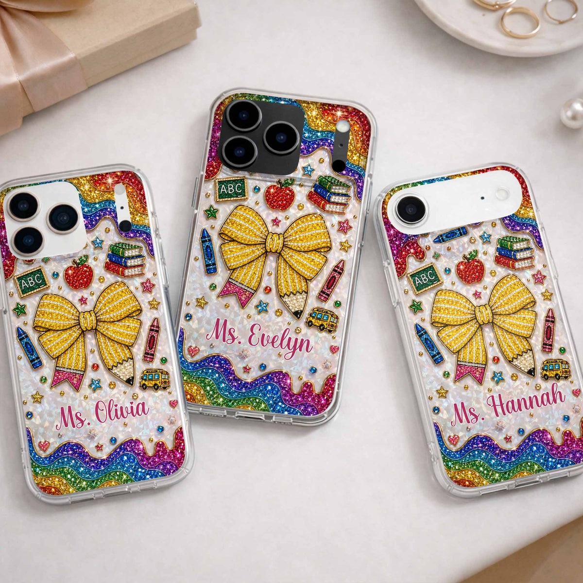 Teaching Is A Work Of Heart Pencil Bow And Apple - Personalized Clear Phone Case - TEACH098_PHC