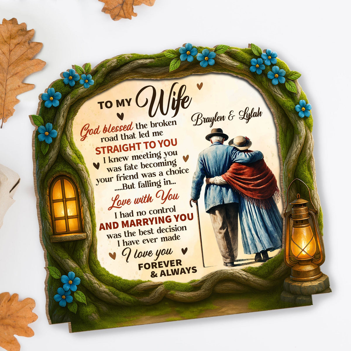 God Blessed The Broken Road That Led Me Straight To You - Personalized Custom 2-Layer Wood Plaque With Flat Base - WIF061_WPLA