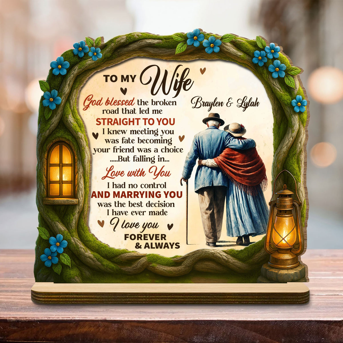 God Blessed The Broken Road That Led Me Straight To You - Personalized Custom 2-Layer Wood Plaque With Flat Base - WIF061_WPLA