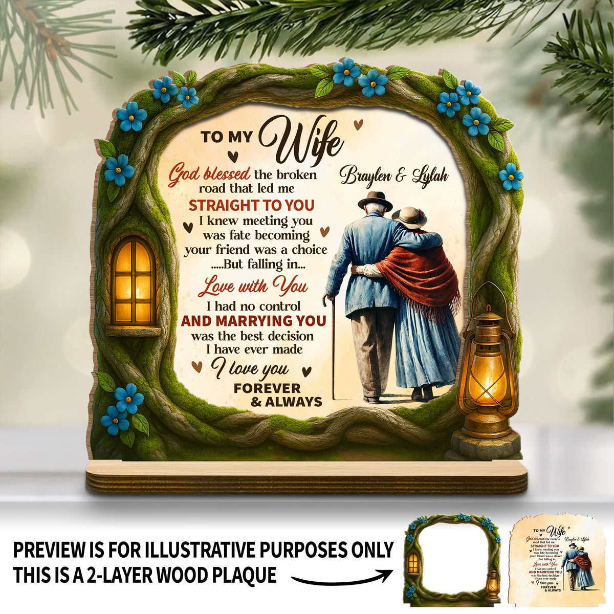 God Blessed The Broken Road That Led Me Straight To You - Personalized Custom 2-Layer Wood Plaque With Flat Base - WIF061_WPLA