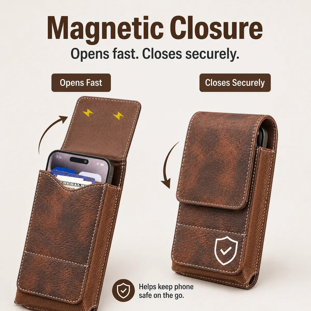 ⚡Waist Belt Cell Phone Pouch 📱 Multi-Pocket Leather Holster with Card Holder