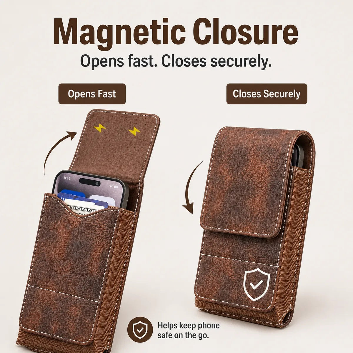 ⚡Waist Belt Cell Phone Pouch 📱 Multi-Pocket Leather Holster with Card Holder