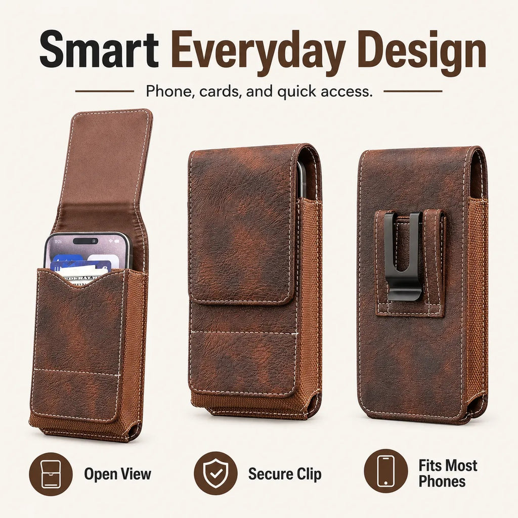 ⚡Waist Belt Cell Phone Pouch 📱 Multi-Pocket Leather Holster with Card Holder