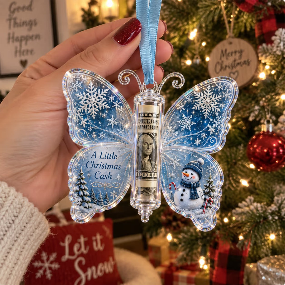 🦋💵 3D Embossed Butterfly Christmas Cash Gift Ornament – Holiday Money Holder Keepsake ✨