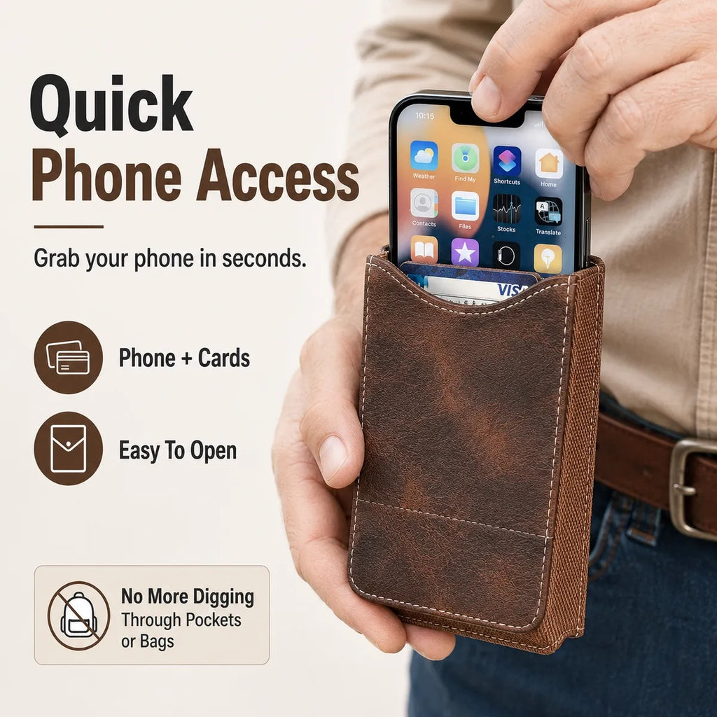 ⚡Waist Belt Cell Phone Pouch 📱 Multi-Pocket Leather Holster with Card Holder