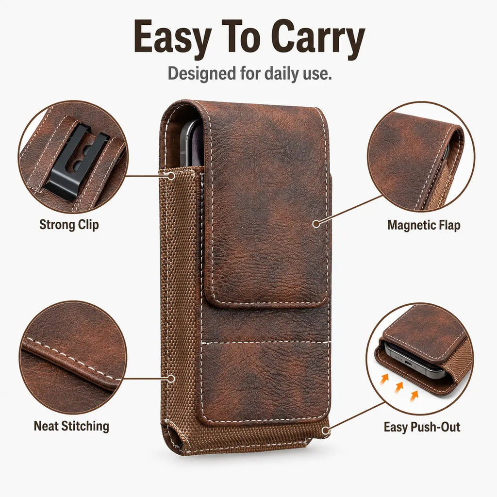 ⚡Waist Belt Cell Phone Pouch 📱 Multi-Pocket Leather Holster with Card Holder