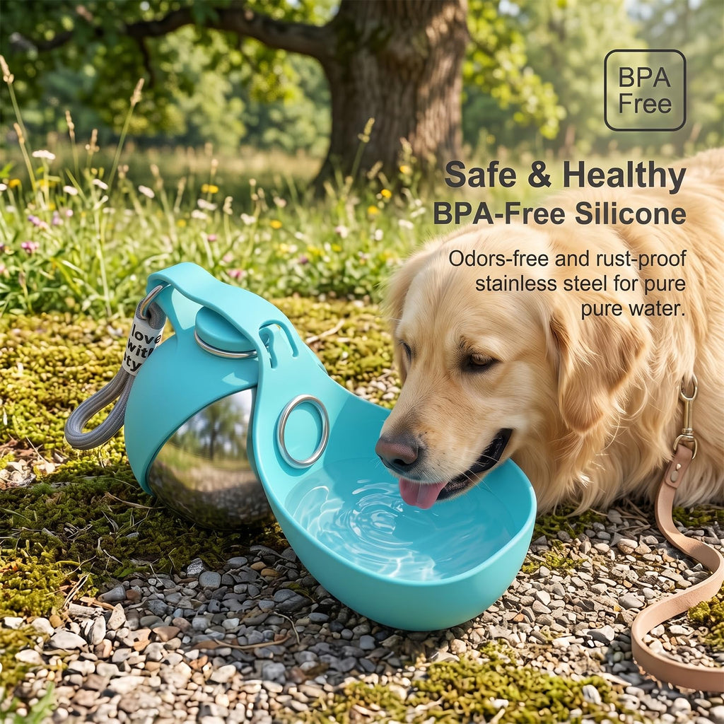 2-in-1 Pet Water Bottle with Foldable Silicone Bowl – Leak-Proof