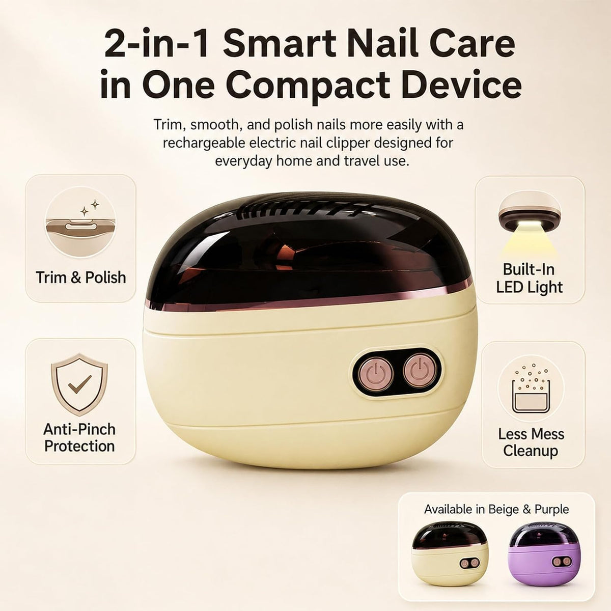 ✨2-in-1 Smart Electric Nail Clipper and Polisher