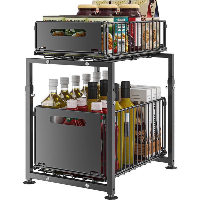 💪🥫Estantería Doble Deslizante Organizador de Armario – 5 Alturas Regulables, 2 Bandejas, Acero al Carbono, Gran Capacidad, Sin Instalación ✨